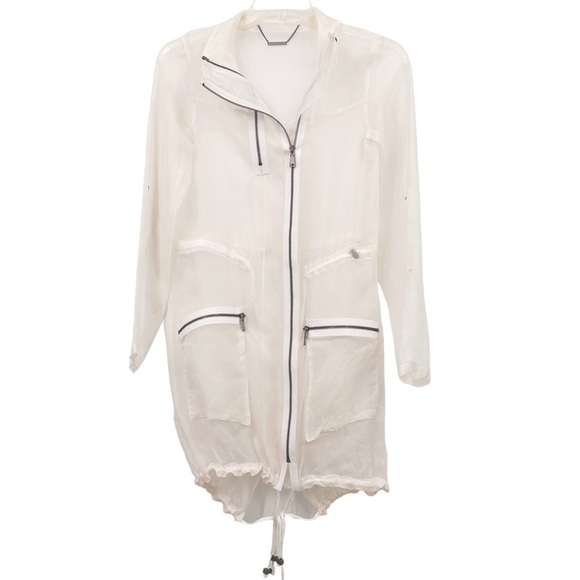 Elie Tahari Jackets & Blazers - Elie Tahari Ivory Sheer Silk Chiffon Jacket Drawstring Hem & Moto Zippers Sz XS